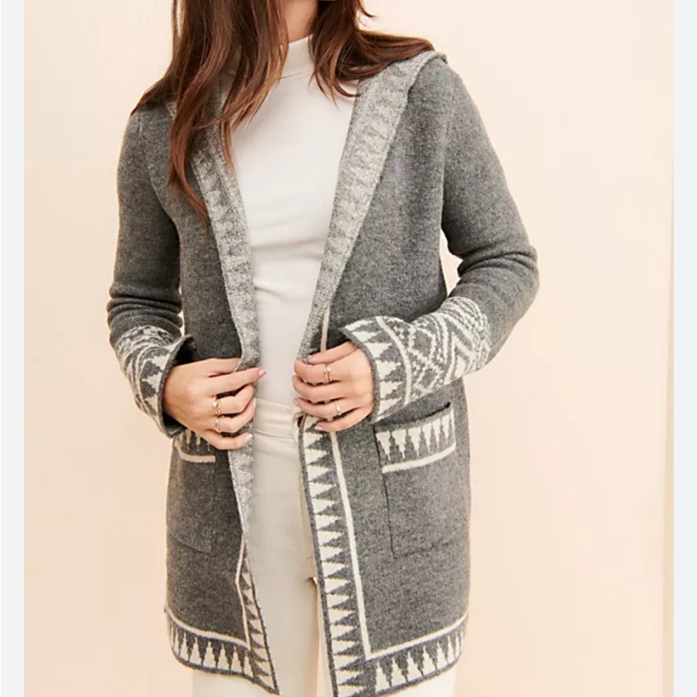 Free People /Driftwood Geometric Hooded Cardigan